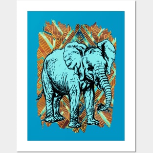 Elephant on African Pattern Posters and Art